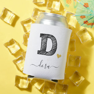 Retro Sketch Monogram Letter D, Can Cooler Dosenkühler
