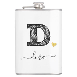 Retro Sketch Monogram Letter D, Flask Flachmann
