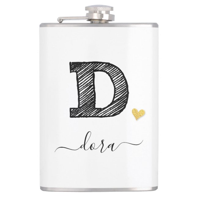 Retro Sketch Monogram Letter D, Flask Flachmann (Vorderseite)