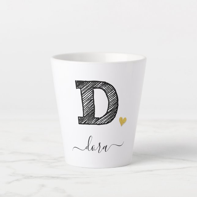 Retro Sketch Monogram Letter D, Latte Tasse (Vorderseite)