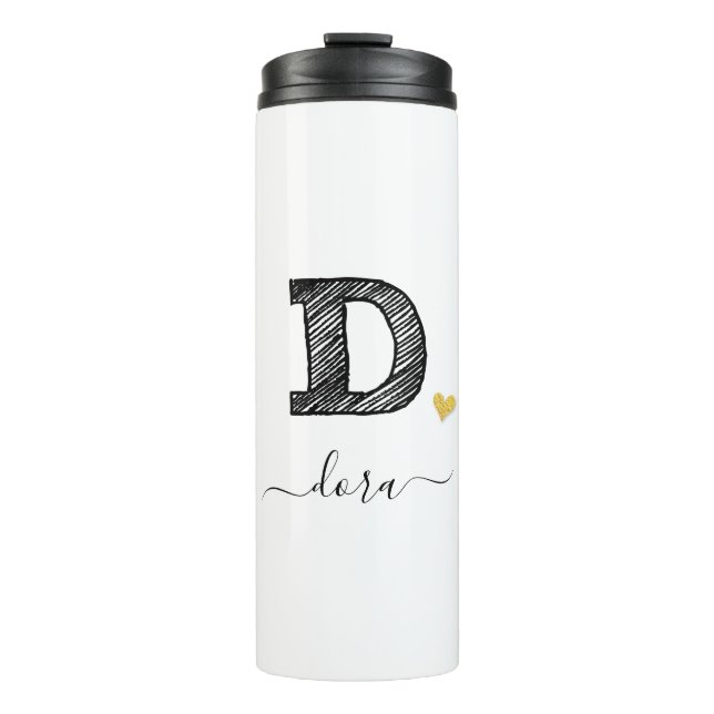 Retro Sketch Monogram Letter D, Thermal Tumbler Thermosbecher (Vorderseite)