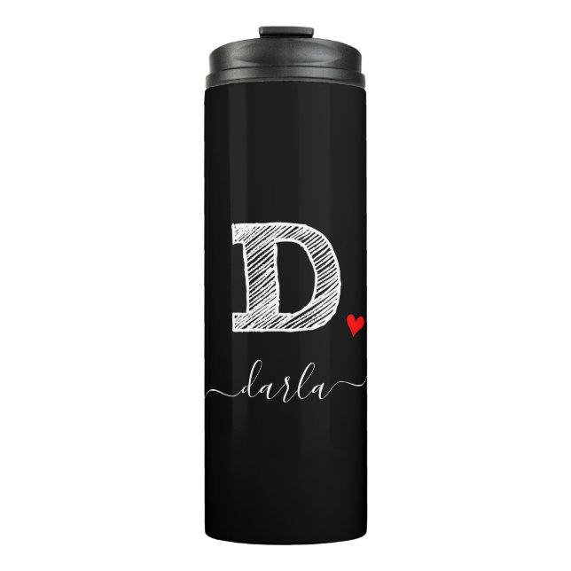 Retro Sketch Monogram Letter D, Thermal Tumbler Thermosbecher (Vorderseite)