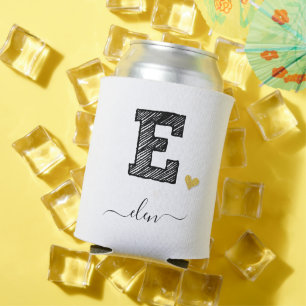 Retro Sketch Monogram Letter E, Can Cooler Dosenkühler