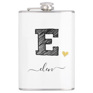 Retro Sketch Monogram Letter E, Flask Flachmann
