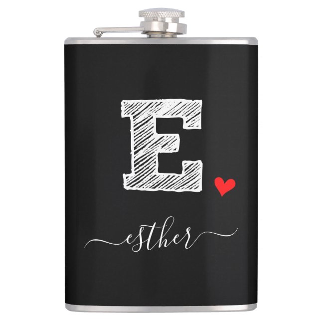 Retro Sketch Monogram Letter E, Flask Flachmann (Vorderseite)