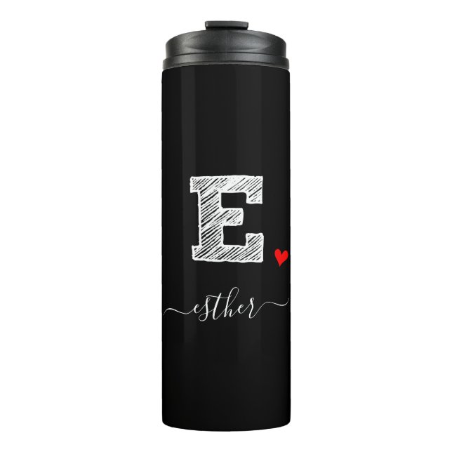 Retro Sketch Monogram Letter E, Thermal Tumbler Thermosbecher (Vorderseite)