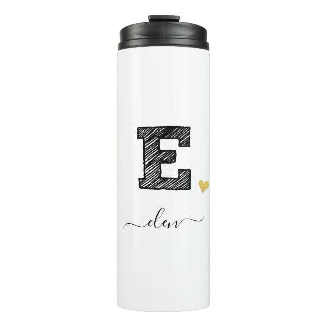 Retro Sketch Monogram Letter E, Thermal Tumbler Thermosbecher (Vorderseite)