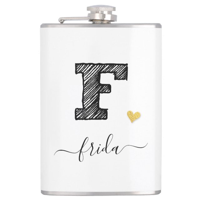 Retro Sketch Monogram Letter F, Flask Flachmann (Vorderseite)