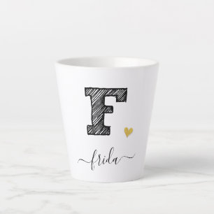 Retro Sketch Monogram Letter F, Latte Tasse