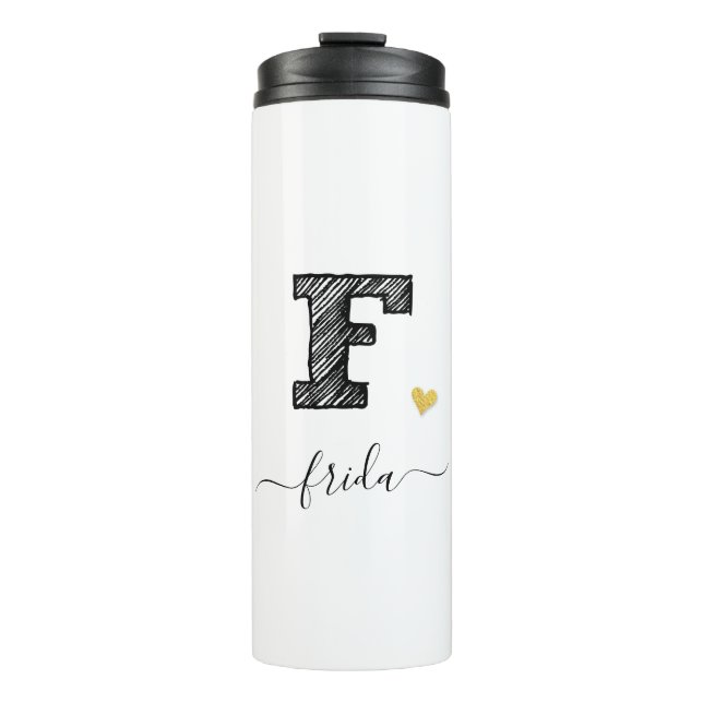 Retro Sketch Monogram Letter F, Thermal Tumbler Thermosbecher (Vorderseite)