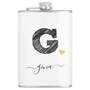 Retro Sketch Monogram Letter G, Flask Flachmann