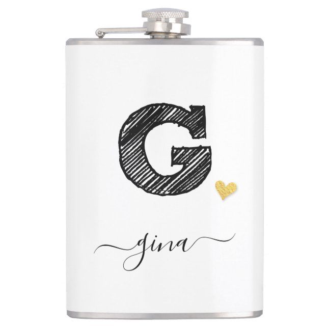 Retro Sketch Monogram Letter G, Flask Flachmann (Vorderseite)