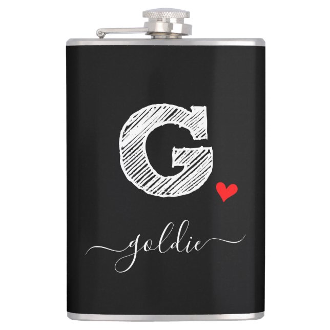 Retro Sketch Monogram Letter G, Flask Flachmann (Vorderseite)