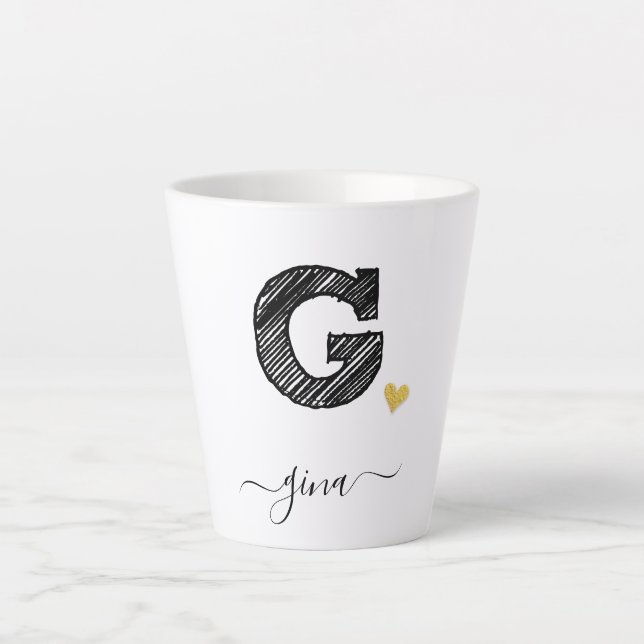 Retro Sketch Monogram Letter G, Latte Tasse (Vorderseite)