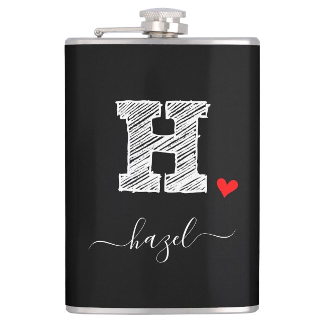 Retro Sketch Monogram Letter H, Flask Flachmann (Vorderseite)