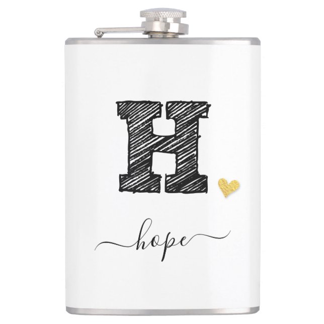 Retro Sketch Monogram Letter H, Flask Flachmann (Vorderseite)