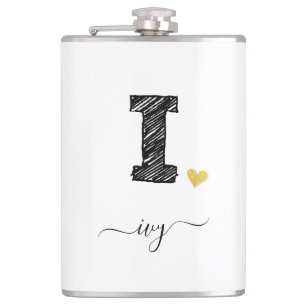 Retro Sketch Monogram Letter I, Flask Flachmann