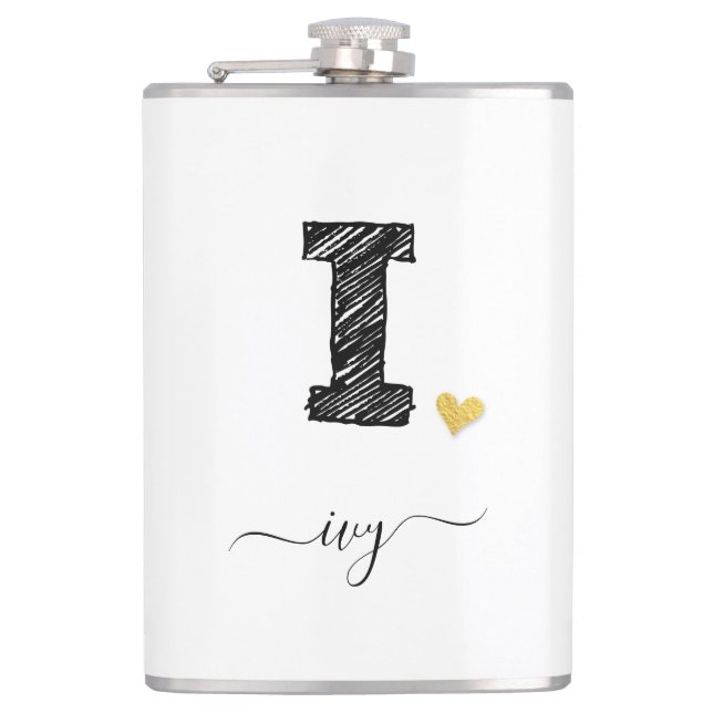 Retro Sketch Monogram Letter I, Flask Flachmann (Vorderseite)