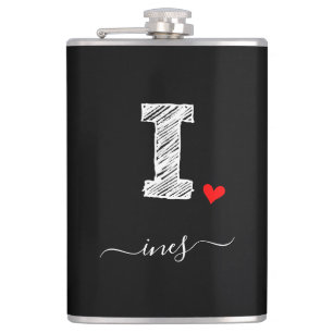 Retro Sketch Monogram Letter I, Flask Flachmann