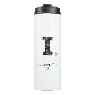 Retro Sketch Monogram Letter I, Thermal Tumbler Thermosbecher