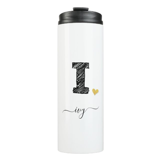 Retro Sketch Monogram Letter I, Thermal Tumbler Thermosbecher (Vorderseite)