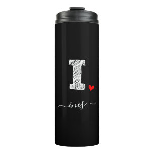 Retro Sketch Monogram Letter I, Thermal Tumbler Thermosbecher