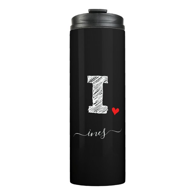 Retro Sketch Monogram Letter I, Thermal Tumbler Thermosbecher (Vorderseite)