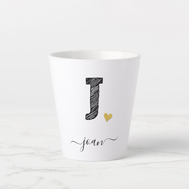 Retro Sketch Monogram Letter J, Latte Tasse (Vorderseite)