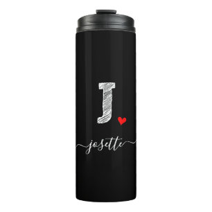 Retro Sketch Monogram Letter J, Thermal Tumbler Thermosbecher