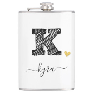 Retro Sketch Monogram Letter K, Flask Flachmann