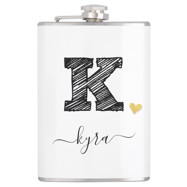 Retro Sketch Monogram Letter K, Flask Flachmann (Vorderseite)