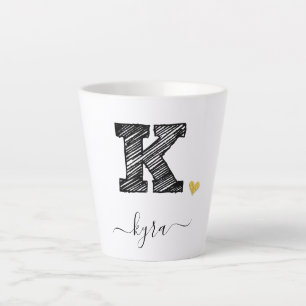 Retro Sketch Monogram Letter K, Latte Tasse