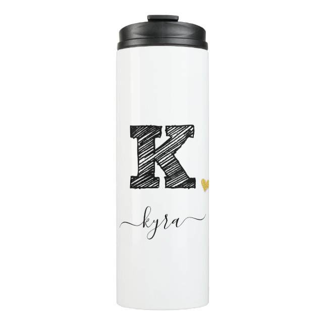 Retro Sketch Monogram Letter K, Thermal Tumbler Thermosbecher (Vorderseite)