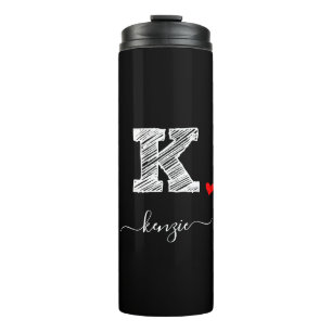 Retro Sketch Monogram Letter K, Thermal Tumbler Thermosbecher