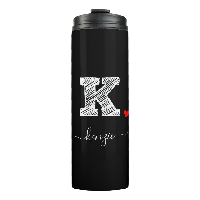 Retro Sketch Monogram Letter K, Thermal Tumbler Thermosbecher (Vorderseite)