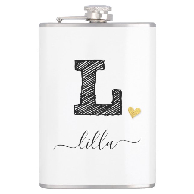 Retro Sketch Monogram Letter L, Flask Flachmann (Vorderseite)