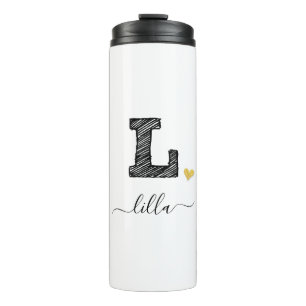 Retro Sketch Monogram Letter L, Thermal Tumbler Thermosbecher