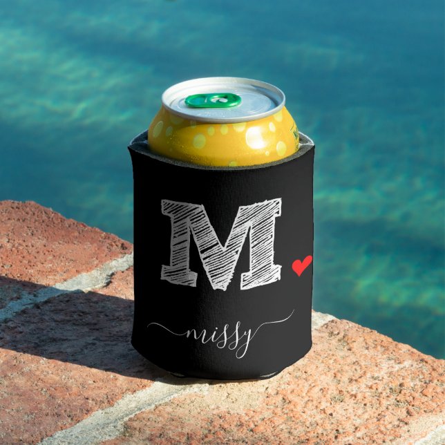 Retro Sketch Monogram Letter M, Can Cooler Dosenkühler (In Situ Pool)