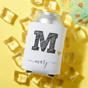 Retro Sketch Monogram Letter M, Can Cooler Dosenkühler
