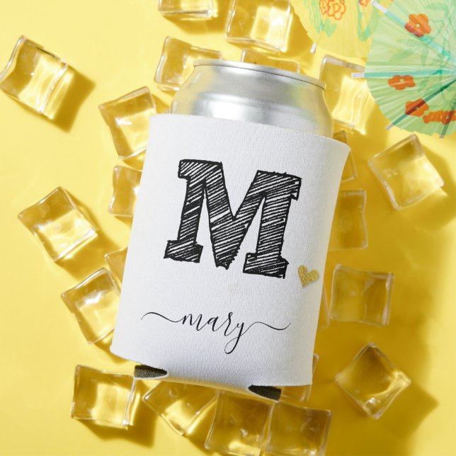 Retro Sketch Monogram Letter M, Can Cooler Dosenkühler (In Situ Sommer)