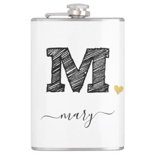 Retro Sketch Monogram Letter M, Flask Flachmann