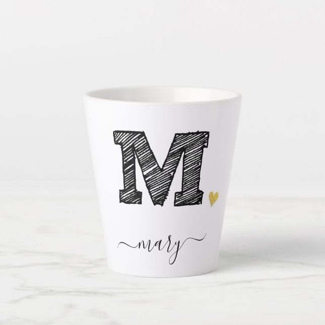 Retro Sketch Monogram Letter M, Latte Tasse (Vorderseite)