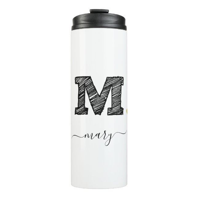 Retro Sketch Monogram Letter M, Thermal Tumbler Thermosbecher (Vorderseite)