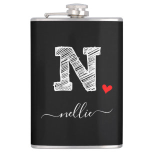 Retro Sketch Monogram Letter N, Flask Flachmann