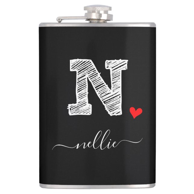 Retro Sketch Monogram Letter N, Flask Flachmann (Vorderseite)