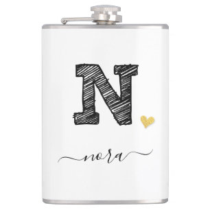 Retro Sketch Monogram Letter N, Flask Flachmann