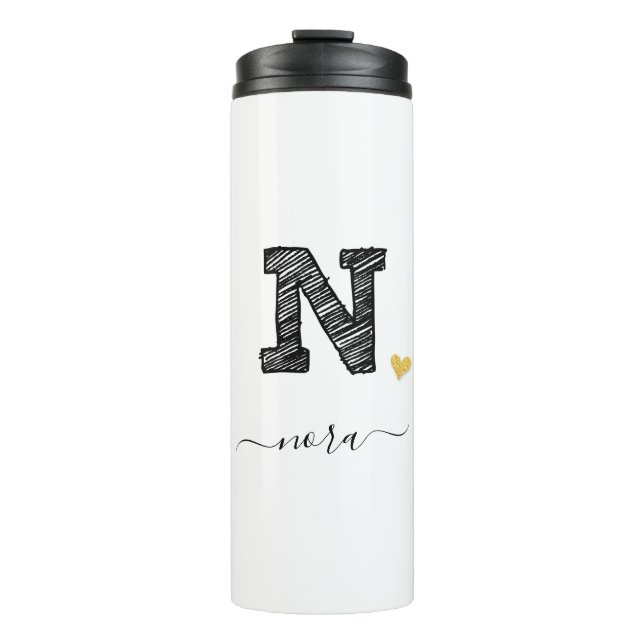 Retro Sketch Monogram Letter N, Thermal Tumbler Thermosbecher (Vorderseite)