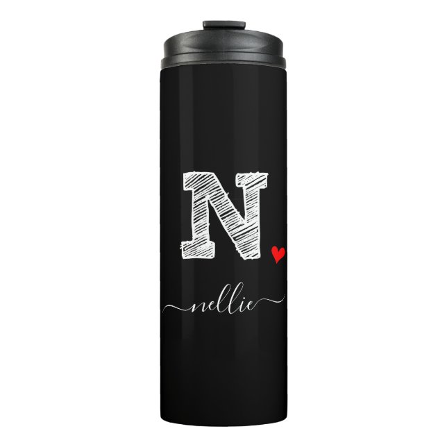 Retro Sketch Monogram Letter N, Thermal Tumbler Thermosbecher (Vorderseite)