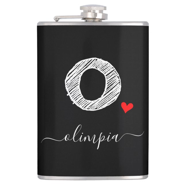 Retro Sketch Monogram Letter O, Flask Flachmann (Vorderseite)