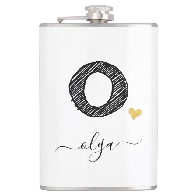 Retro Sketch Monogram Letter O, Flask Flachmann (Vorderseite)
